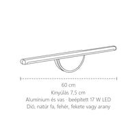 LED fényrúd félholddal méretei: 60 cm hosszú, kinyúlás 7,5 cm
