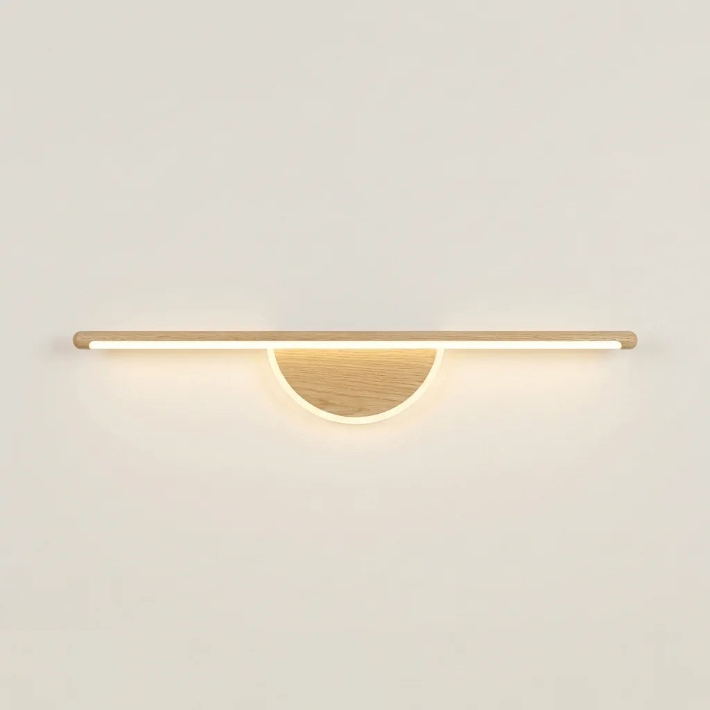 60 cm-es LED fényrúd natúr fa félholddal, világítva