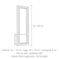 LED keretes fali lámpa méretei: 32 × 12 vagy 50 × 19 cm