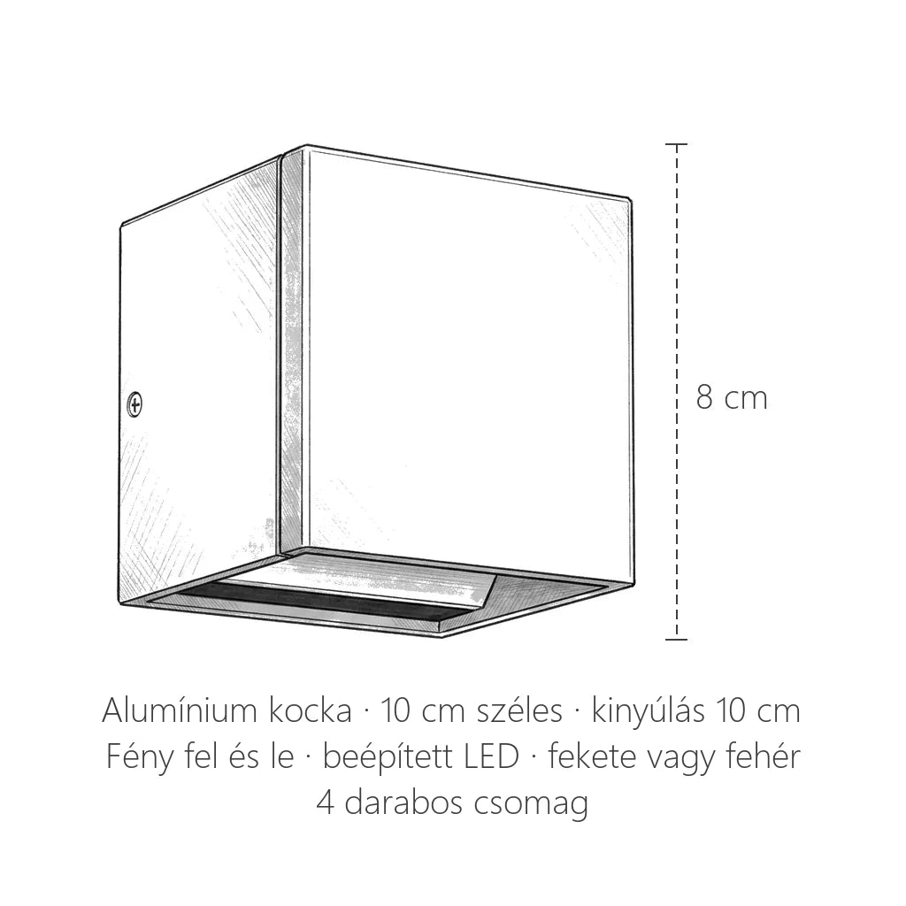 LED kocka fali lámpa méretei: 10 × 10 cm, 8 cm magas