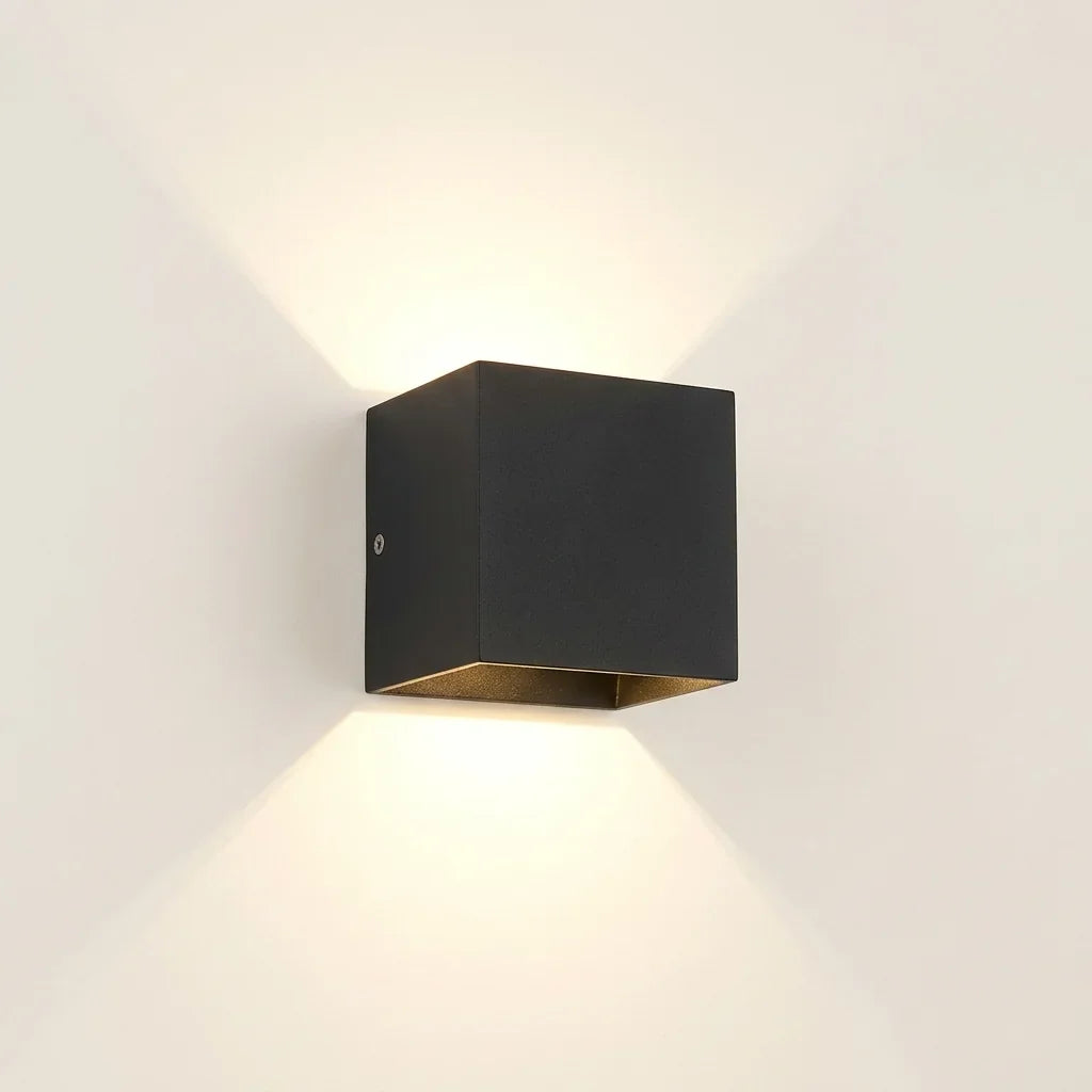 Fekete LED kocka fali lámpa felfelé és lefelé irányuló fénnyel
