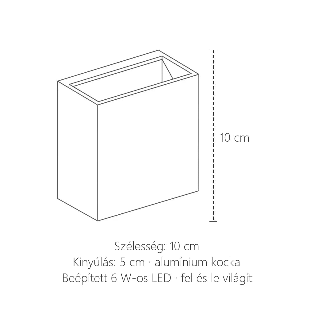 LED kocka fali lámpa méretei: 10 × 10 cm, 5 cm kinyúlás
