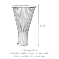 Legyező alakú bambusz fali lámpa méretei: 40 cm magas, 20 cm széles