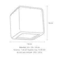 Lekerekített kocka kerámia fali lámpa méretei: 14 × 14 × 14 cm