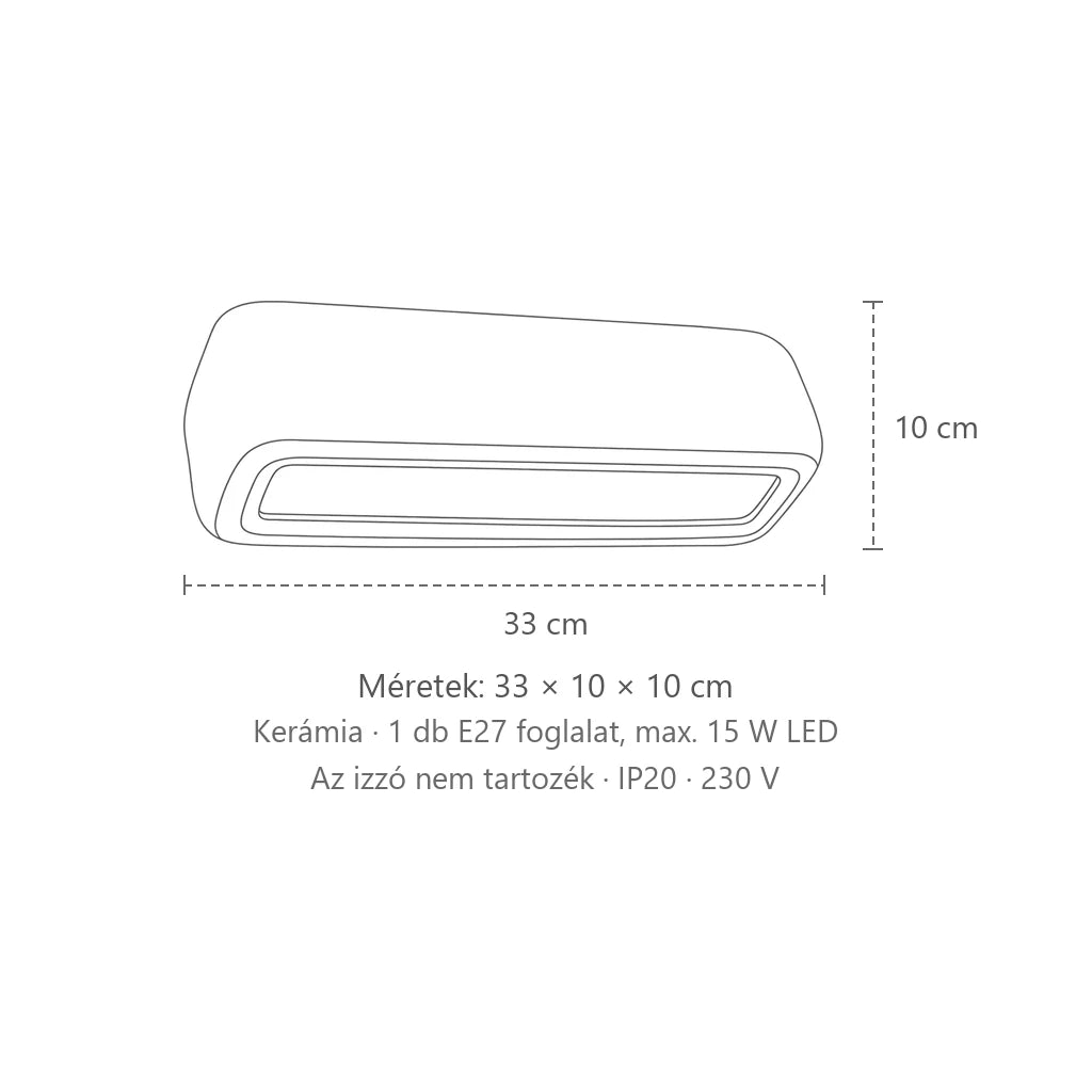 Lekerekített téglalap kerámia fali lámpa méretei: 33 × 10 × 10 cm