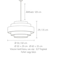 Vászon függőlámpa méretei: Ø 50 / 60 cm