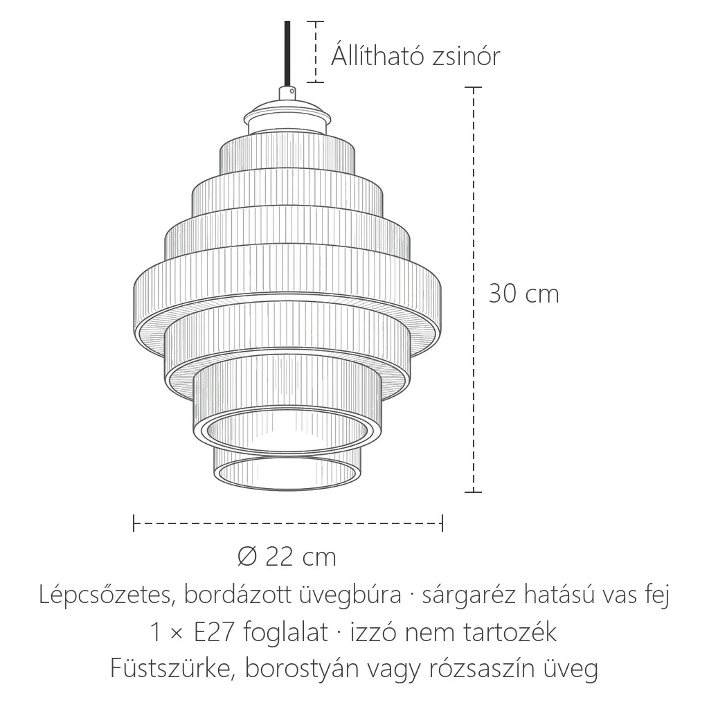 Lépcsőzetes üveglámpa méretei: Ø 22 cm, 30 cm magas