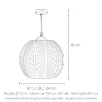 Levélmintás üveglámpa méretei: Ø 15 / 20 / 24 cm