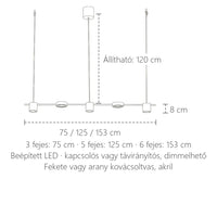 Lineáris LED lámpa méretei: 75 / 125 / 153 cm, 8 cm magas