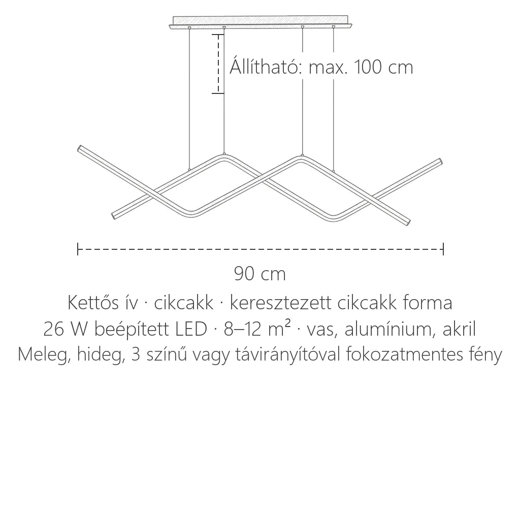 Lineáris LED lámpa méretei: 90 cm, max. 100 cm függesztés