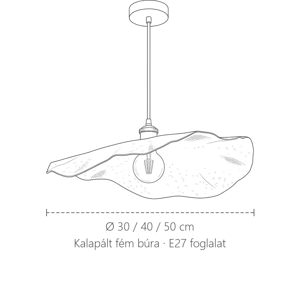 Lótuszlevél függő lámpa méretei: Ø 30, 40 vagy 50 cm