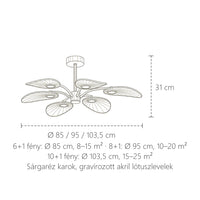 Lótuszleveles csillár méretei: Ø 85–103,5 cm, 31 cm magas
