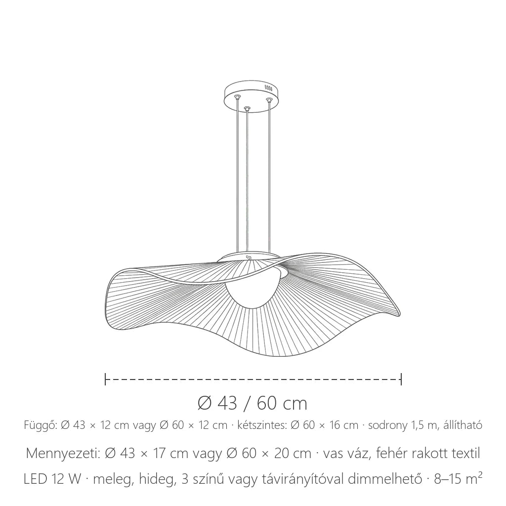 Lótuszlevél lámpa méretei: Ø 43 / 60 cm