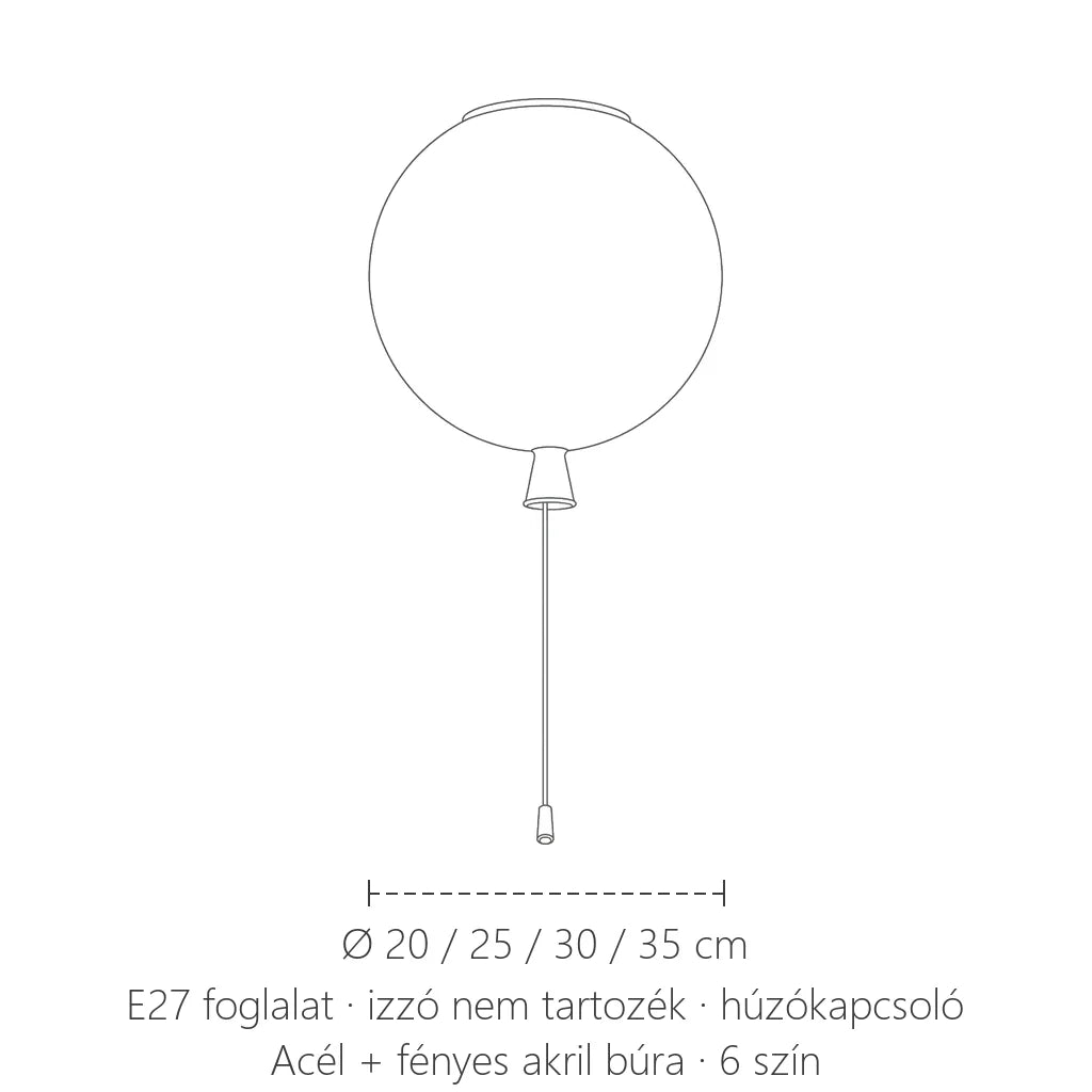 Lufi mennyezeti lámpa méretei: Ø 20, 25, 30 vagy 35 cm