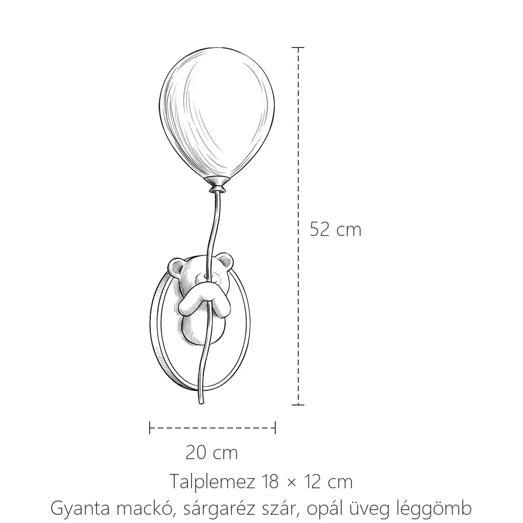 Mackós léggömb fali lámpa méretei: 52 cm magas, 20 cm széles