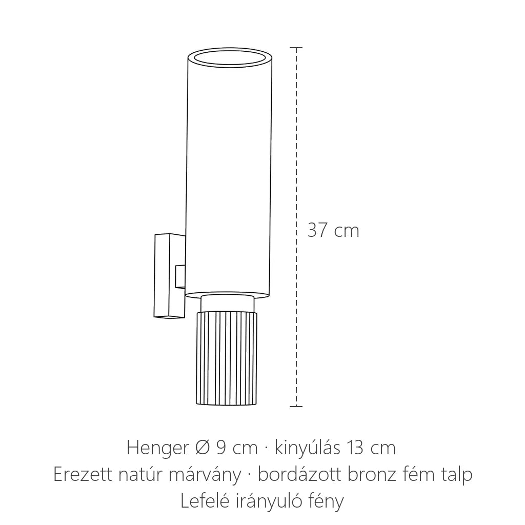Márvány henger fali lámpa méretei: 37 cm magas, Ø 9 cm