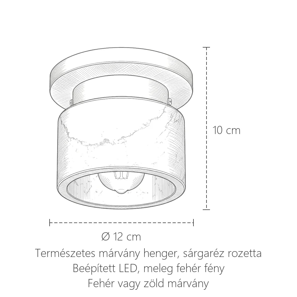 Márvány spotlámpa méretei: Ø 12 cm, 10 cm magas