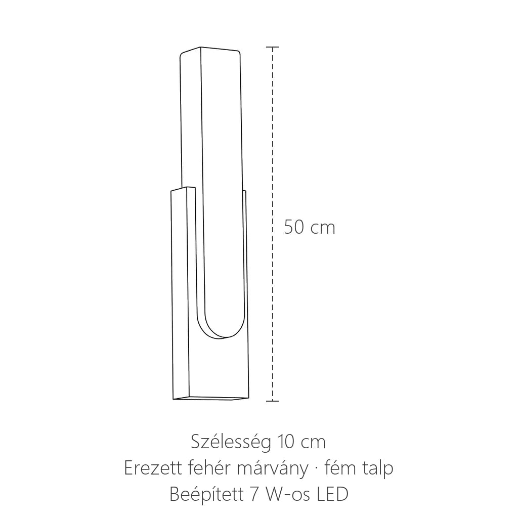 Márvány rúd LED fali lámpa méretei: 50 cm magas, 10 cm széles
