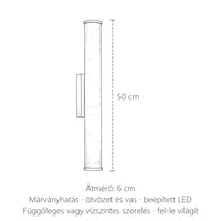 Márványhatású henger LED fali lámpa méretei: 50 cm hosszú, Ø 6 cm