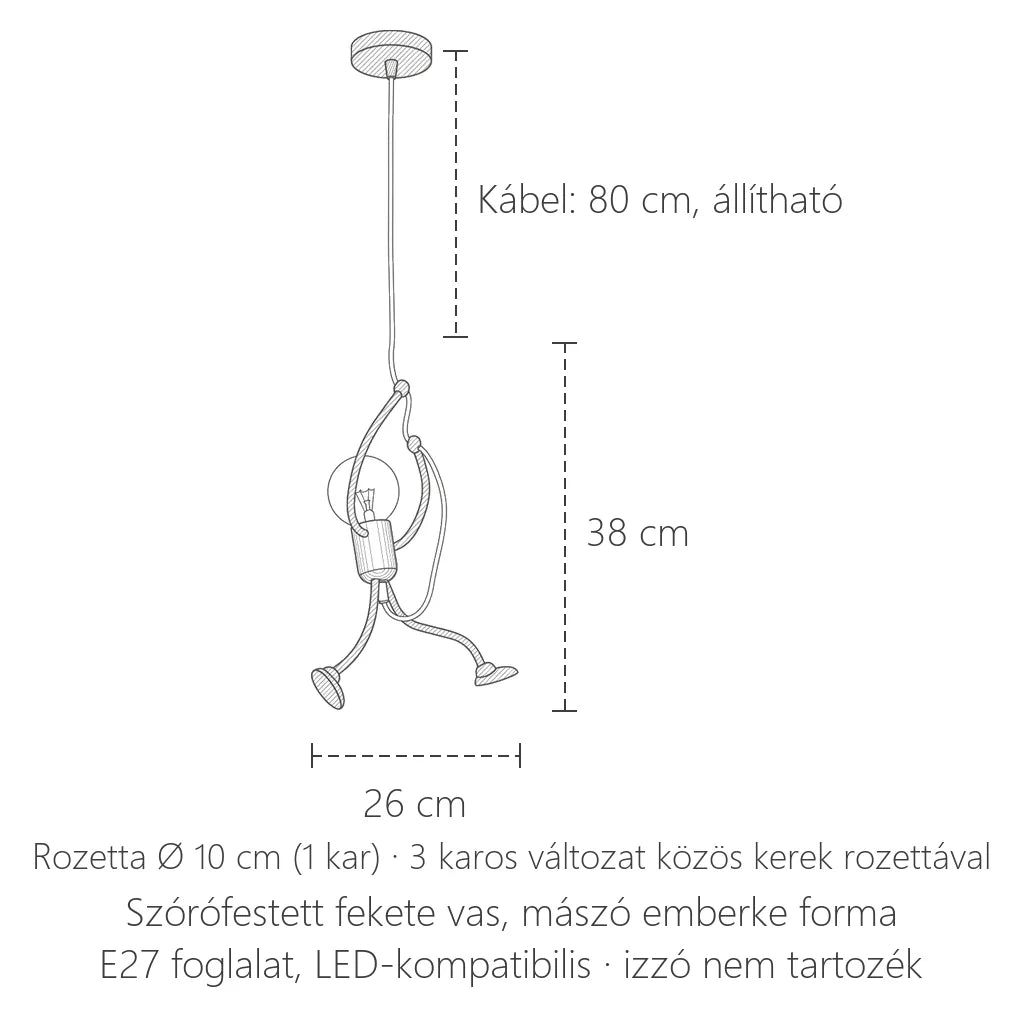 Emberke függőlámpa méretei: 26 × 38 cm