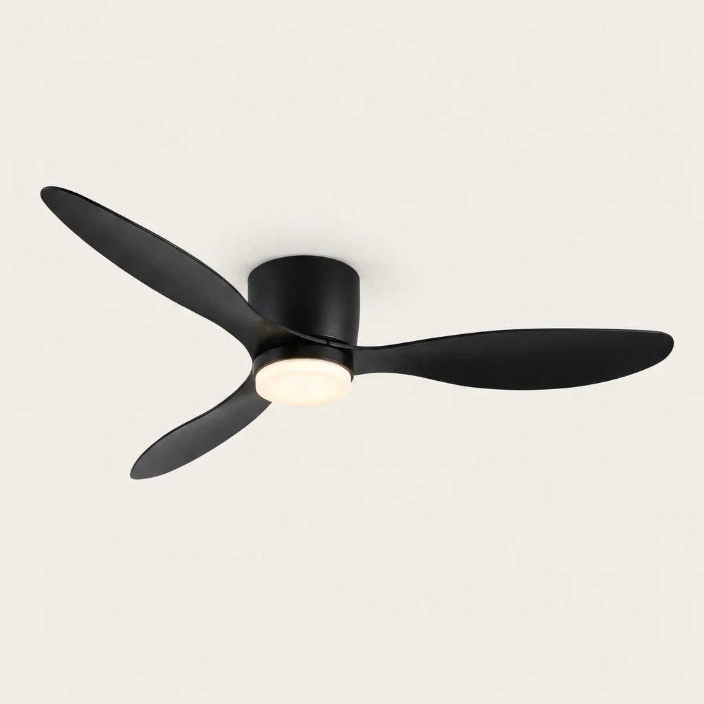 Fekete mennyezeti ventilátor LED lámpával, három lapáttal