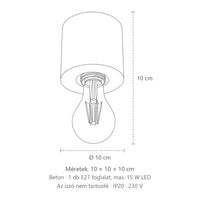 Minimalista beton foglalat mennyezeti lámpa méretei: 10 × 10 × 10 cm