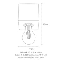 Minimalista beton kocka mennyezeti lámpa méretei: 10 × 10 × 10 cm