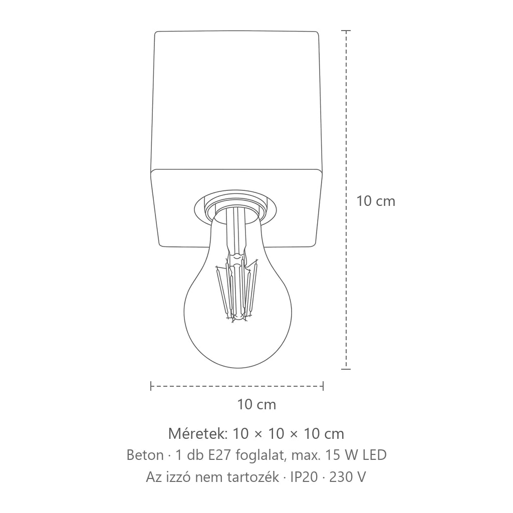 Minimalista beton kocka mennyezeti lámpa méretei: 10 × 10 × 10 cm