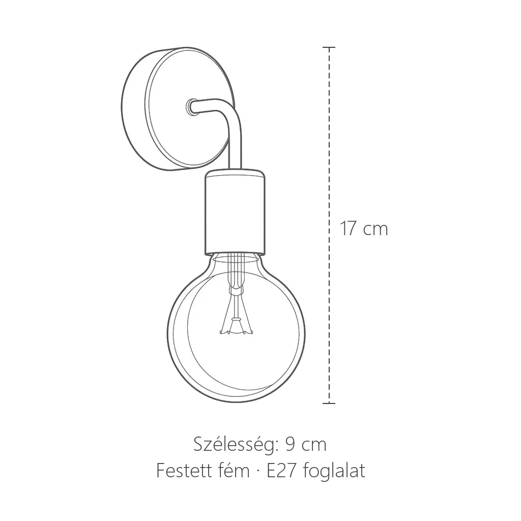 Minimalista fém fali lámpa méretei: 17 cm magas, 9 cm széles