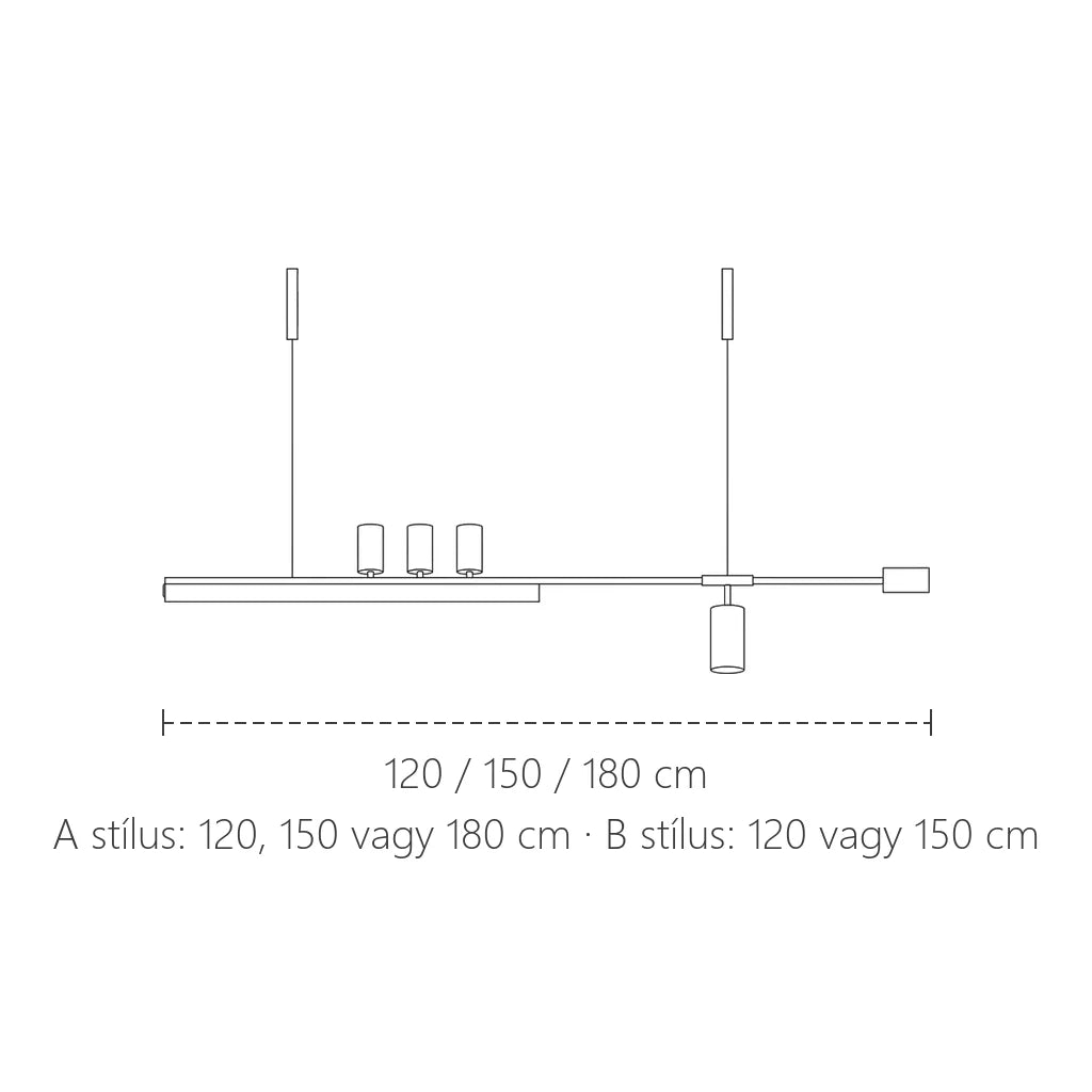 Minimalista lineáris csillár méretei: 120, 150 vagy 180 cm