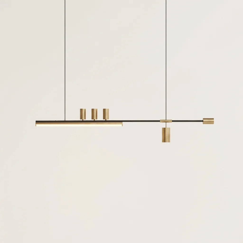 Minimalista lineáris LED csillár arany hengerekkel, A stílus