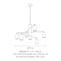 Modern csillár 6 spottal méretei: 77 × 77 × 125 cm