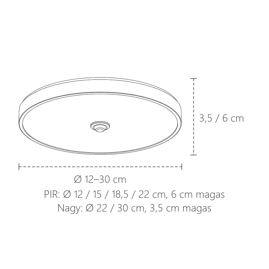 Mozgásérzékelős mennyezeti lámpa méretei: Ø 12–30 cm