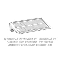 Napelemes kültéri fali lámpa méretei: 12,5 cm széles, 6 cm mély