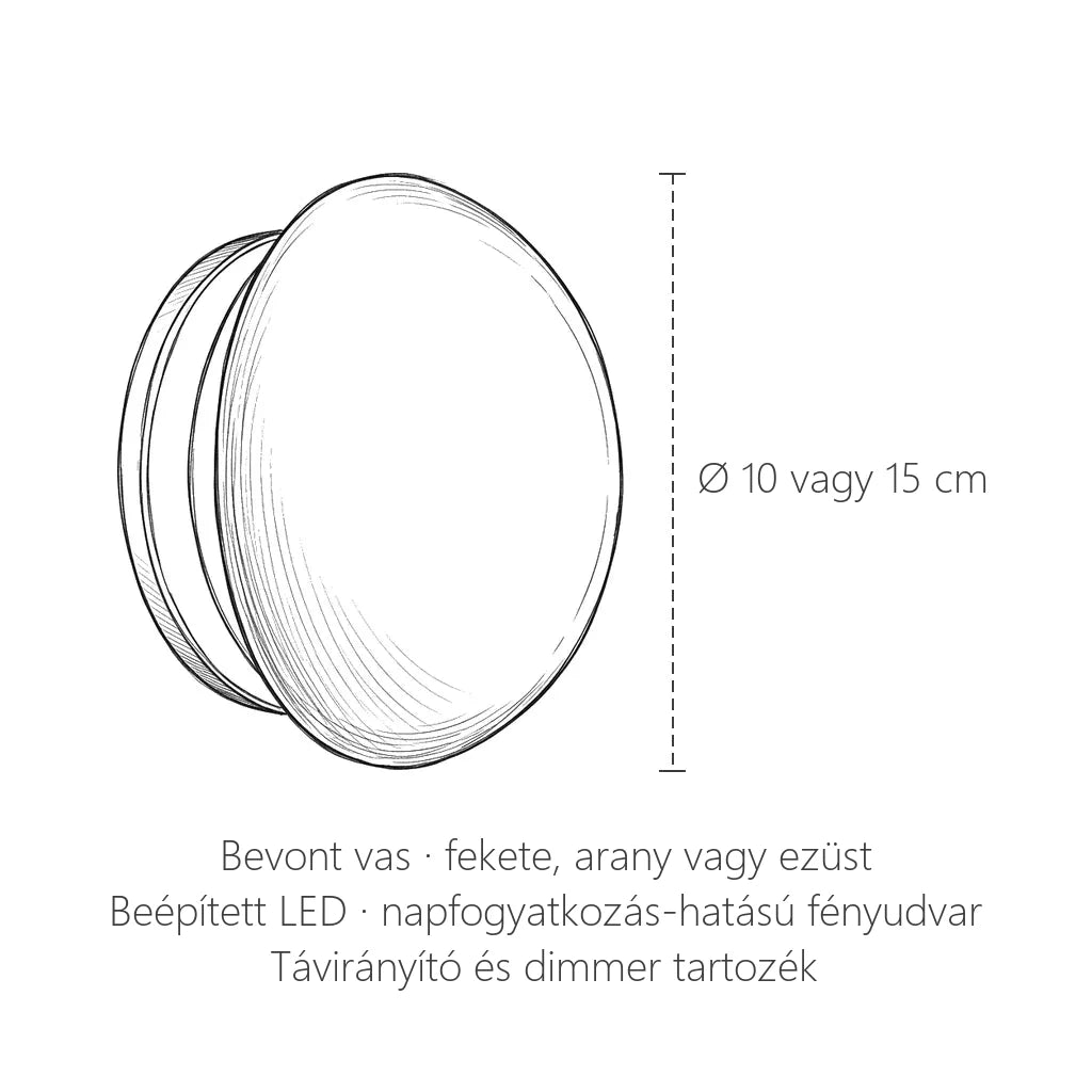Napfogyatkozás LED fali lámpa méretei: Ø 10 vagy 15 cm