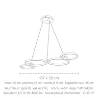 Négygyűrűs LED lámpa méretei: 107 × 50 cm