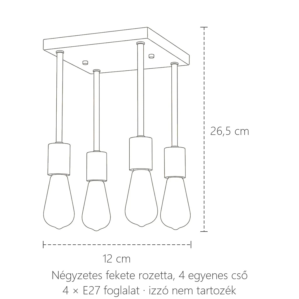 Csöves lámpa méretei: 12 cm, 26,5 cm magas