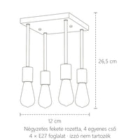 Csöves lámpa méretei: 12 cm, 26,5 cm magas