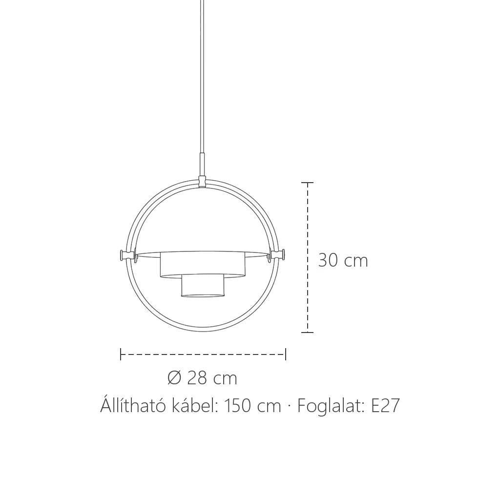 Nordic állítható függesztő lámpa méretei: Ø 28 cm, 30 cm magas