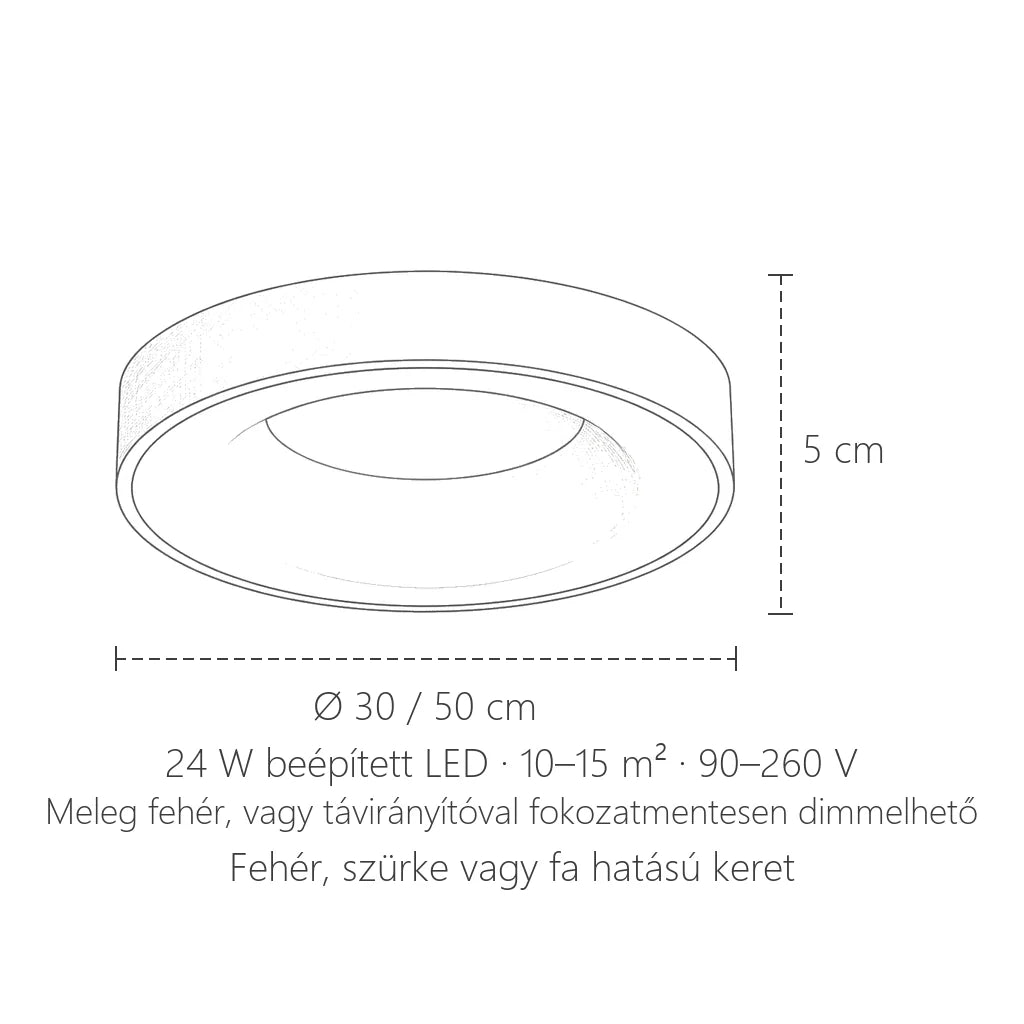 Dob LED lámpa méretei: Ø 30 / 50 cm, 5 cm magas