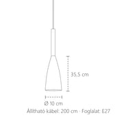 Nordic minimál függesztő lámpa méretei: Ø 10 cm, 35,5 cm magas, 200 cm kábel