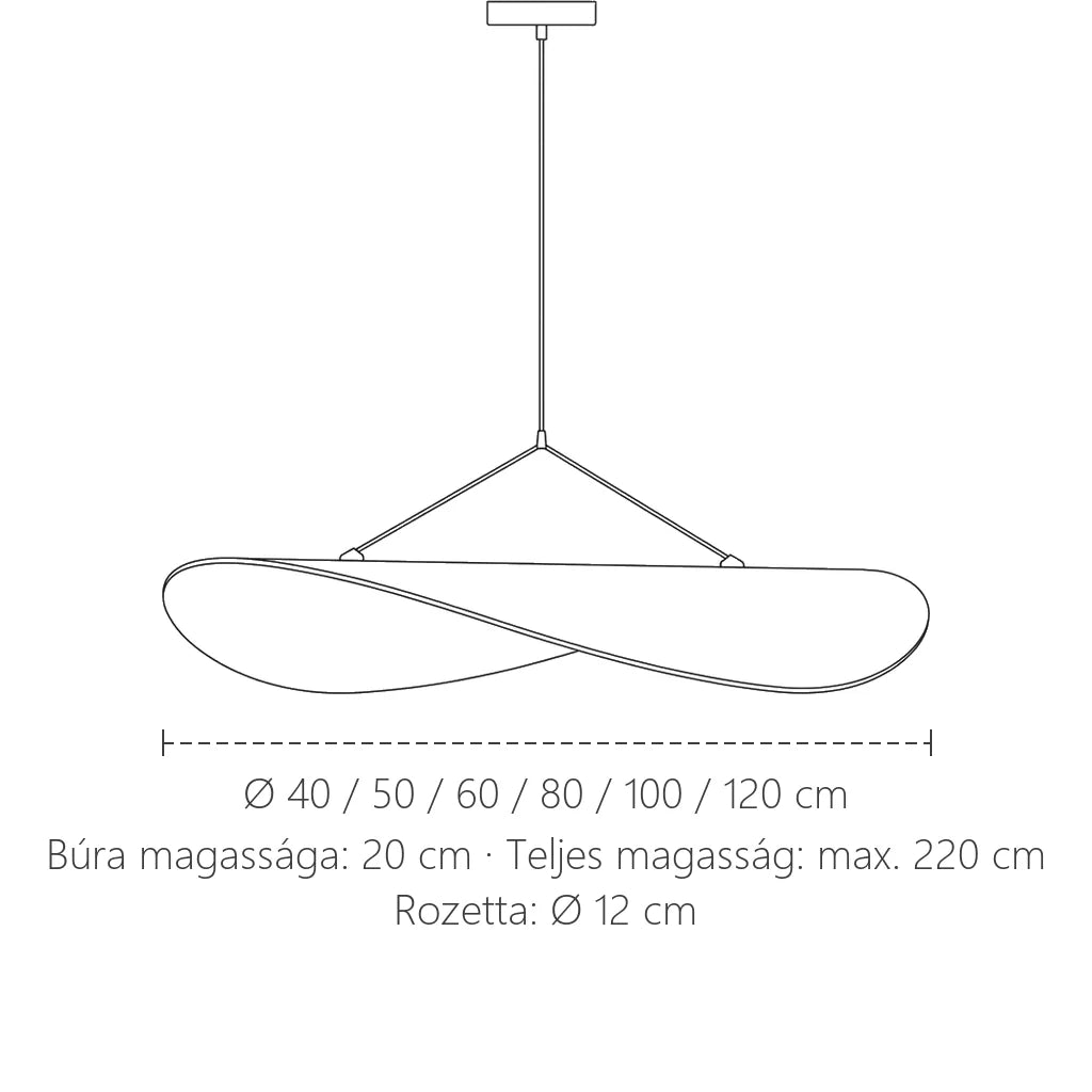 Nordik levél függő csillár méretei: Ø 40–120 cm, 20 cm magas búra