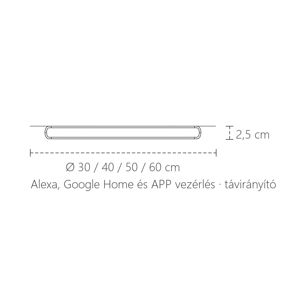 Okos fa LED mennyezeti lámpa méretei: Ø 30–60 cm, 2,5 cm vastag