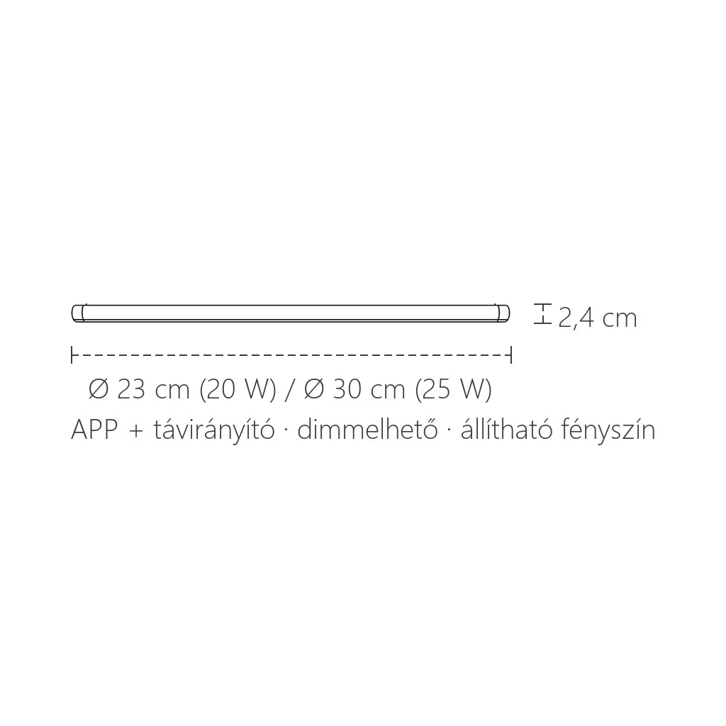 Okos ultravékony LED mennyezeti lámpa méretei: Ø 23 vagy 30 cm, 2,4 cm vastag