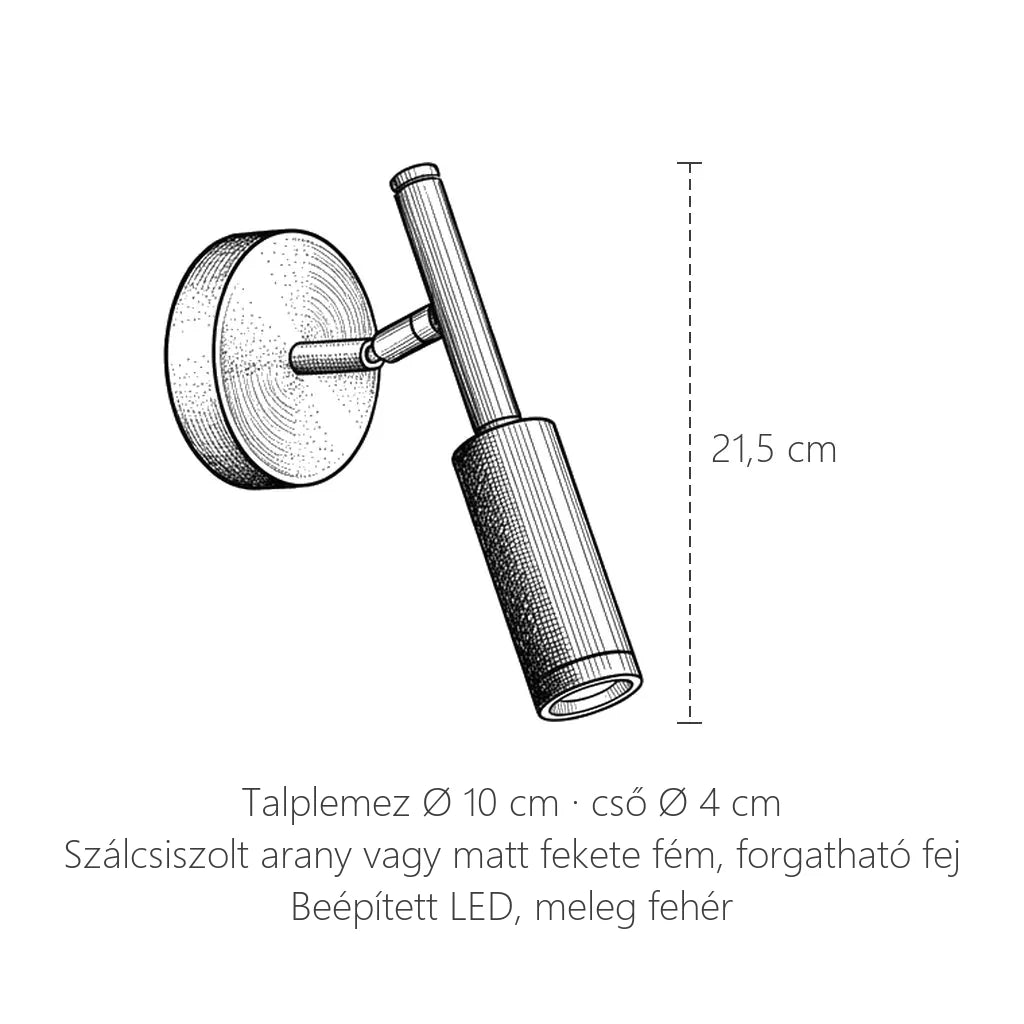 Olvasó spot fali lámpa méretei: 21,5 cm, talplemez Ø 10 cm
