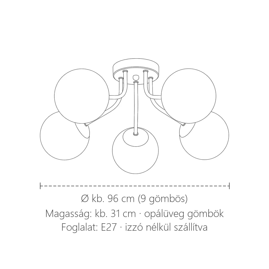 Üveg gömb mennyezeti csillár méretei: kb. Ø 96 cm, 31 cm magas