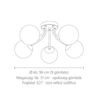 Üveg gömb mennyezeti csillár méretei: kb. Ø 96 cm, 31 cm magas
