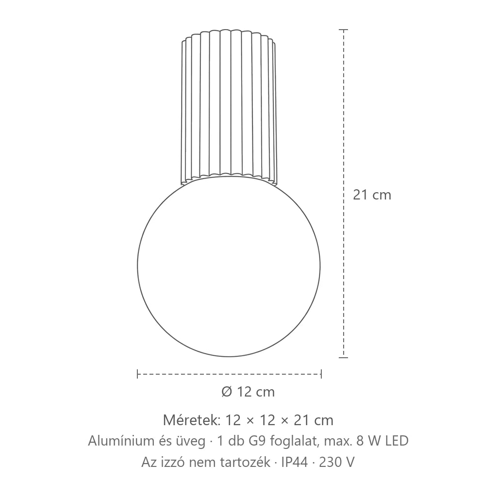 Opálgömb mennyezeti lámpa bordázott hengerrel méretei: 12 × 12 × 21 cm