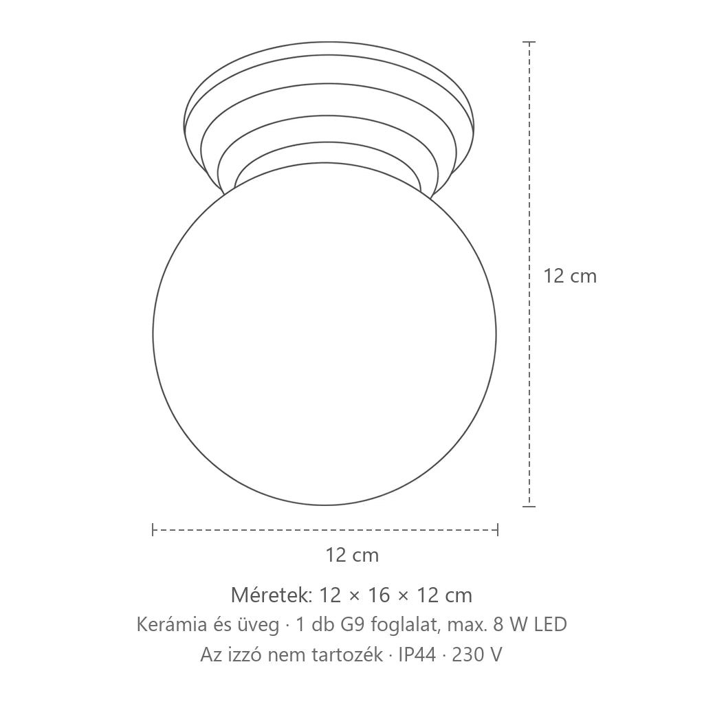 Opálgömb mennyezeti lámpa mázas kerámia rozettával méretei: 12 × 16 × 12 cm