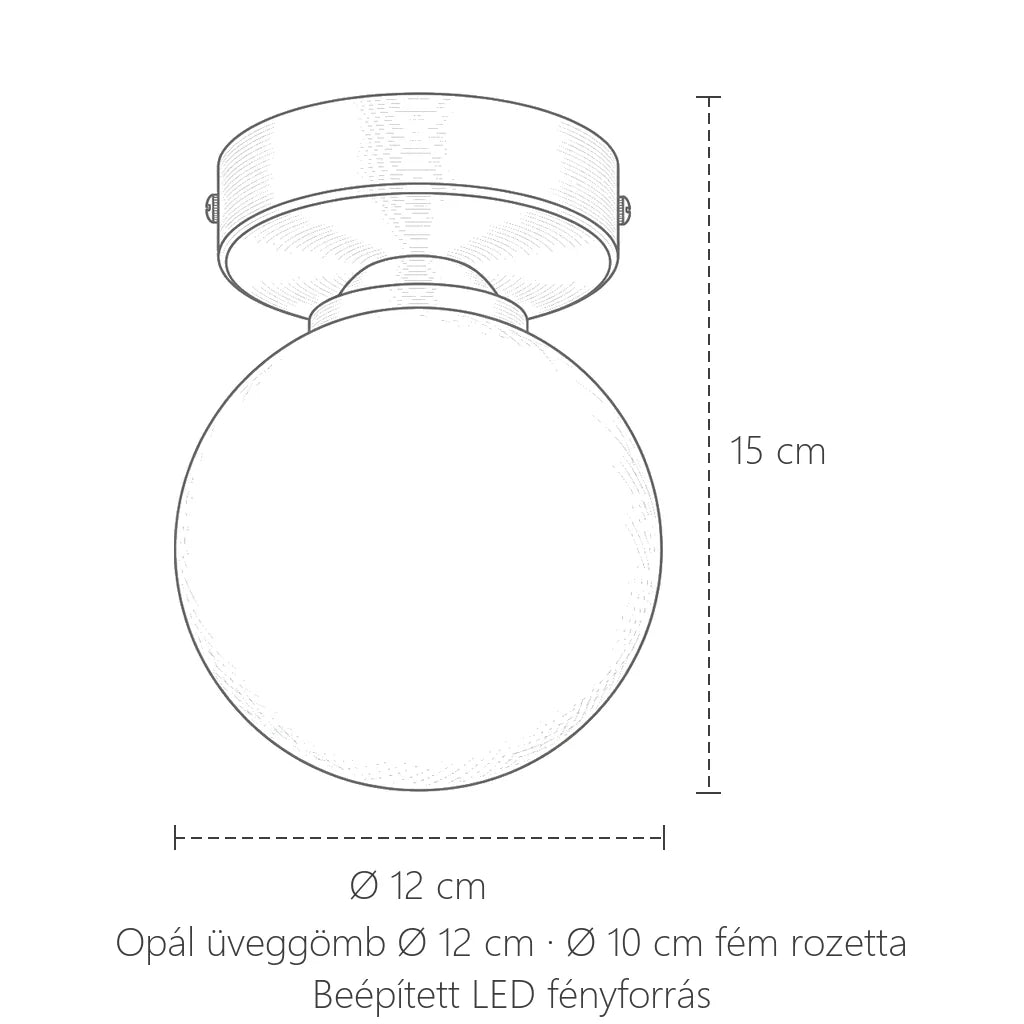 Gömblámpa méretei: Ø 12 cm, 15 cm magas